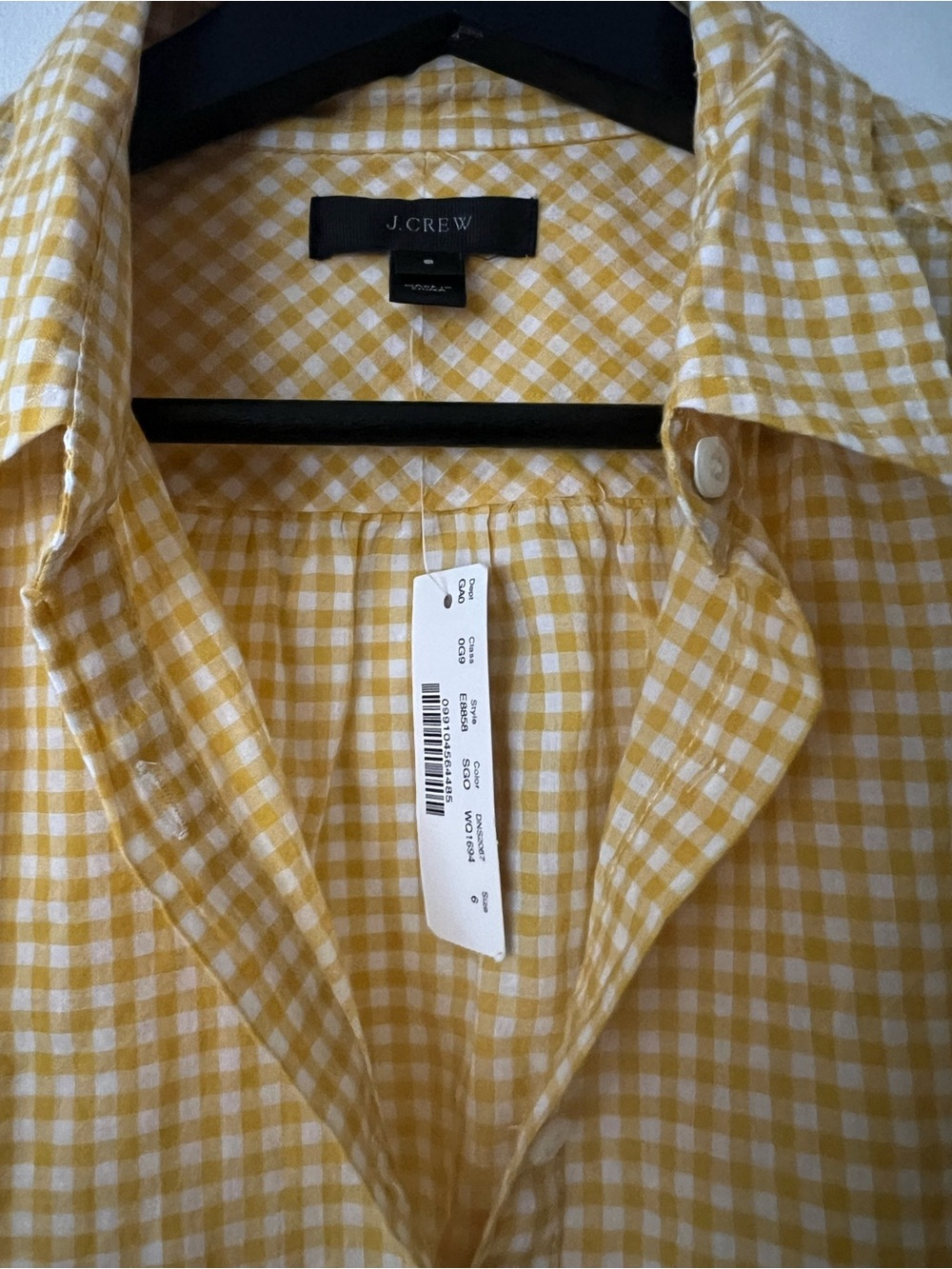 J. Crew Yellow Gingham Shirt, Womens 6, Cottagecore office preppy button front - Picture 3 of 6